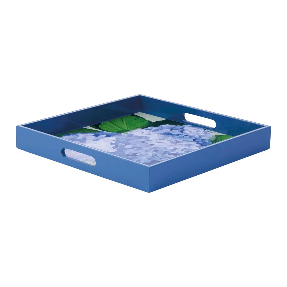 Blue Hydrangea Square Lacquer Serving Tray