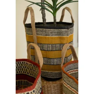 Set of 3 Multi-Colored Woven Jute Baskets with Handles 2