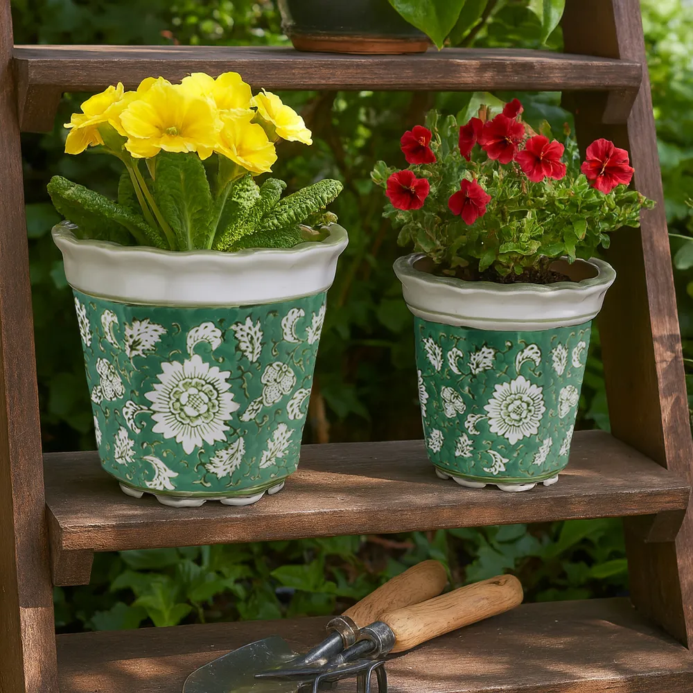 AIDENRIDGE SET OF 2 GREEN PLANTER 8 (IN)