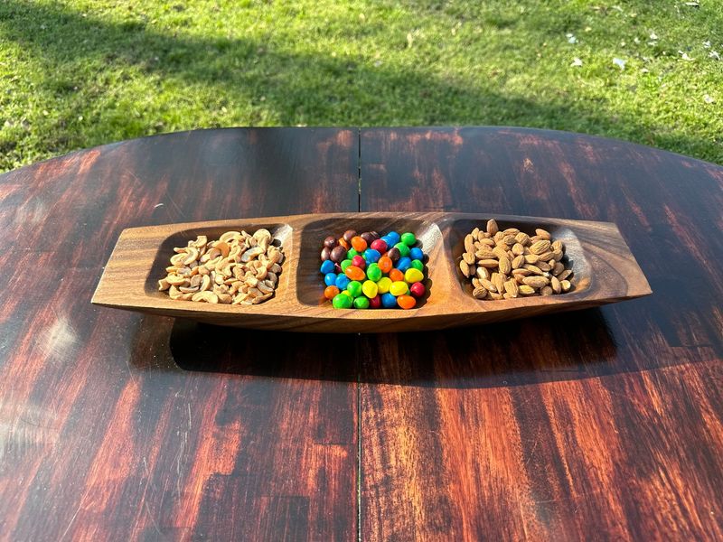 19.5" Acacia Wood  3 Section Serving Tray 1