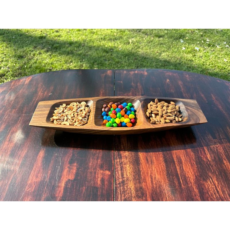 19.5" Acacia Wood  3 Section Serving Tray