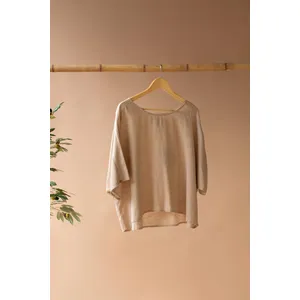 Short-Sleeve Blouse with Button Detail on Sleeves / Oatmeal 9