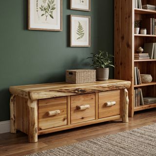 Cedar Entry Bench with Three Drawers - Coffee