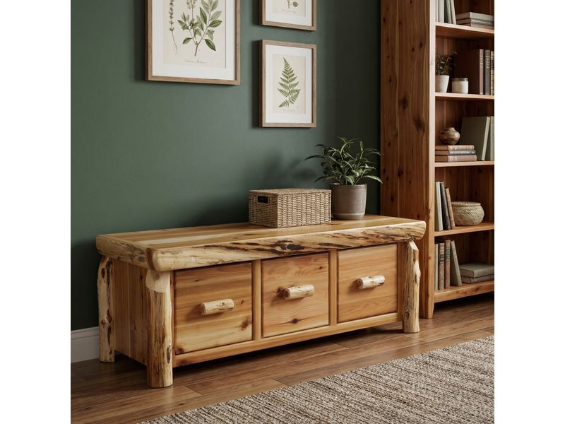 Cedar Entry Bench with Three Drawers - Coffee 1