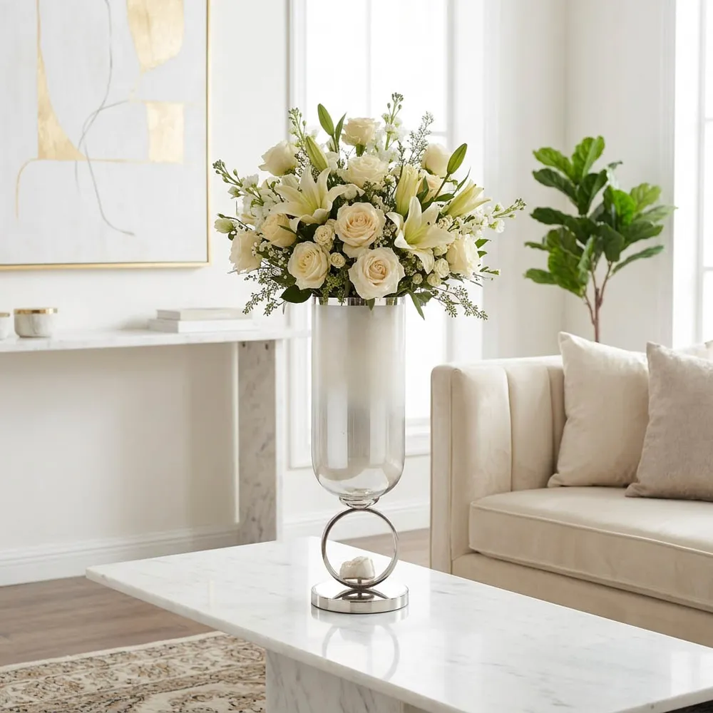 ROCKWIND WHITE GLASS VASE 21 (IN)