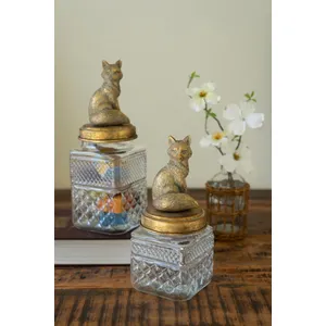 Set of 2 Resin and Glass Fox Canisters 6