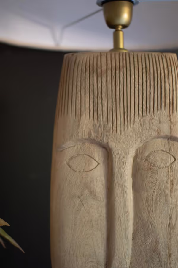 Wooden Face Table Lamp with Shade