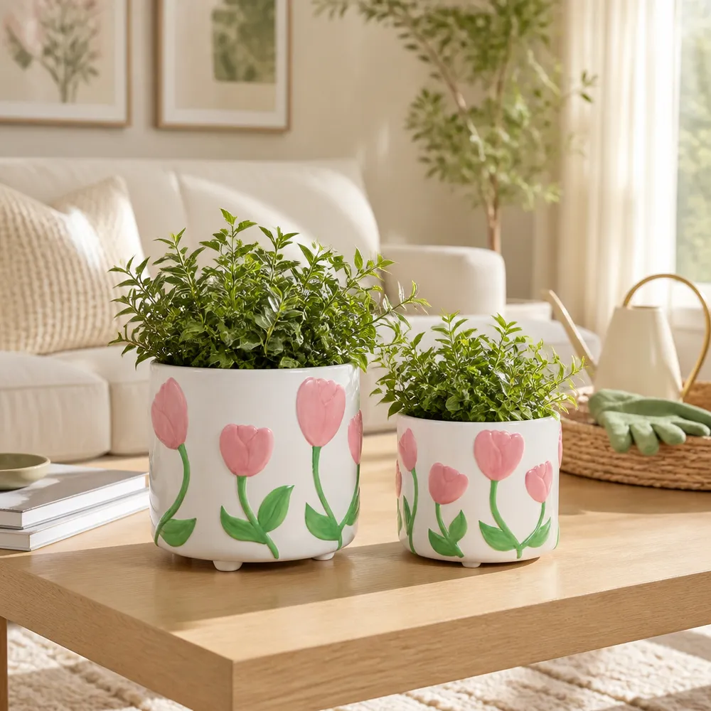 GARTONDALE SET OF 2 PINK PLANTER 8 (IN)