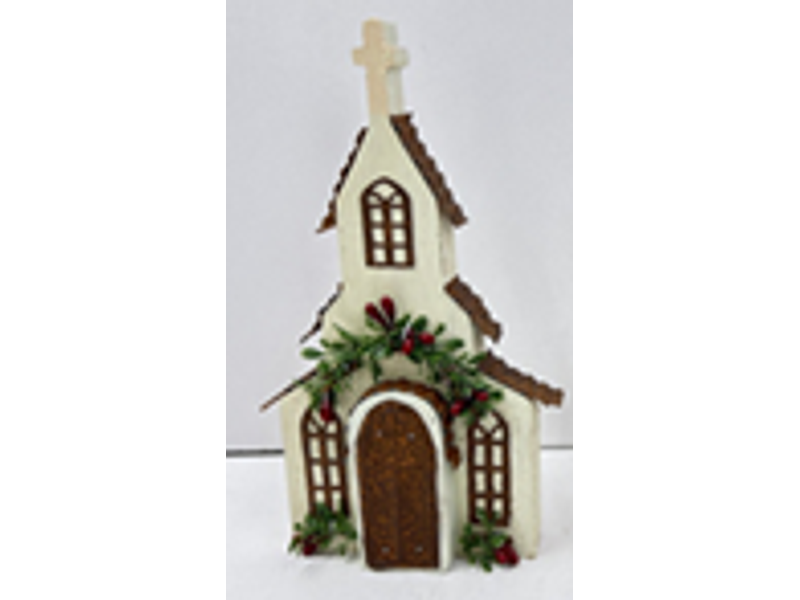 18" Tabletop Church with Pine & Berry Accents 1