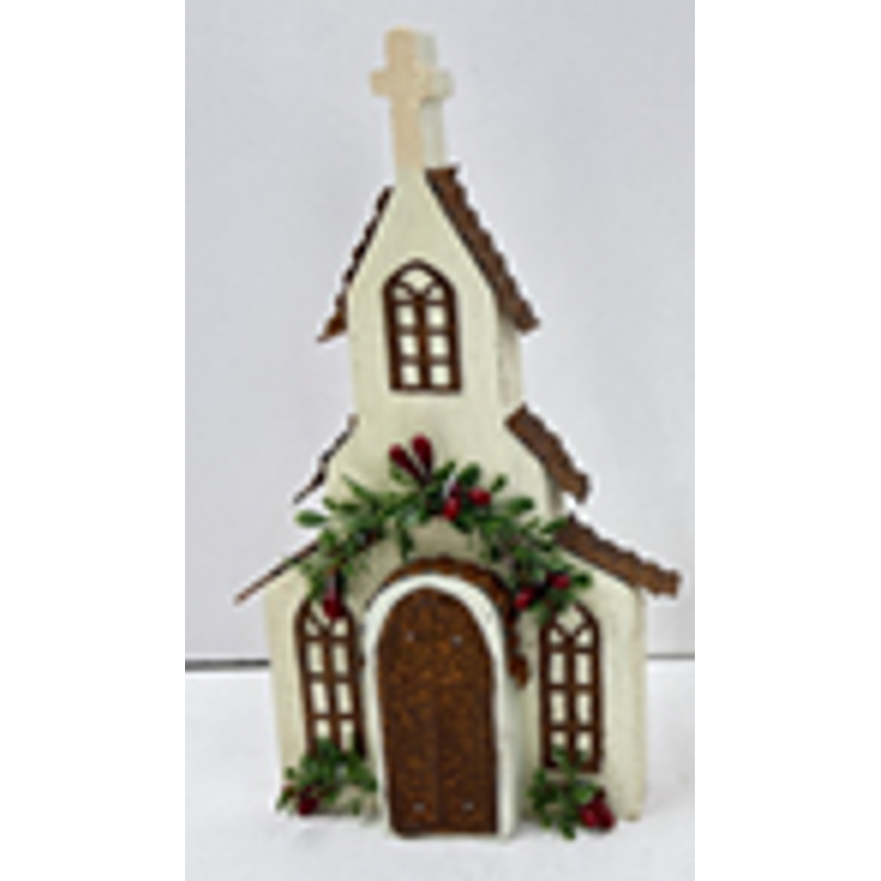 18" Tabletop Church with Pine & Berry Accents