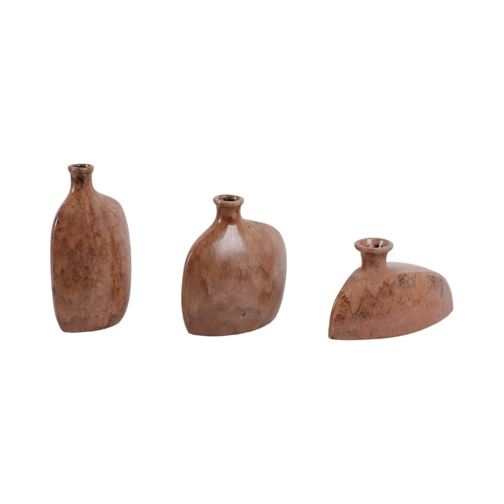 BENTONFIELD SET OF 3 BROWN VASES 9 (IN)