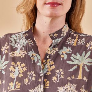 Island Grey Palm Cotton Long Shirt Dress 7