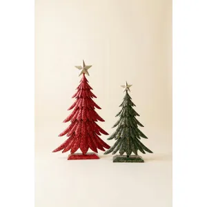 Set of 2 Painted Metal Christmas Trees with Glitter 4