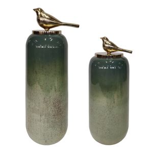 CAMDENBEACH SET OF 2 BLACK GLASS VASES 22 (IN) 1
