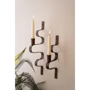 Set of 2 Forged-Iron Wavy Metal Taper Candle Wall Sconces 1