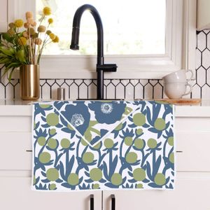 Soft Bloom Blue Green Eco Kitchen Tea Towel 3