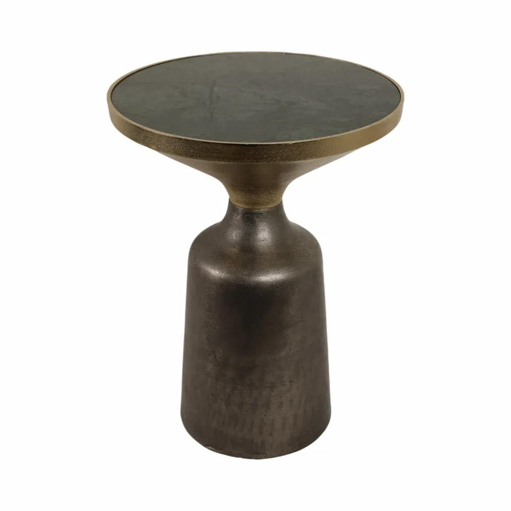 20" METAL ACCENT TABLE GREEN MARBLE TOP, MULTI
