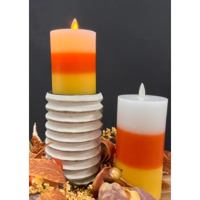 Candy Corn Moving Flame LED Candle 3x4in