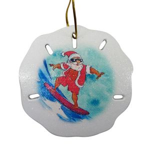 3-3/4" SANTA SURFINGSAND DOLLAR ORNAMEN 1