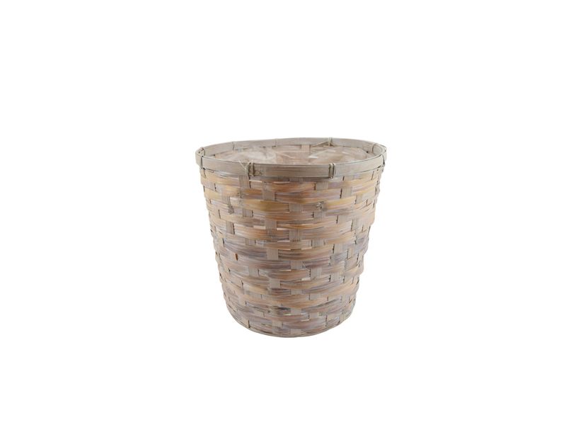 14" Rattan Basket Pot Cover, White Wash 1