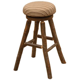 Hickory Log Round Barstool - Upholstered Seat - Standard Leather - 18w x 18d x 30h