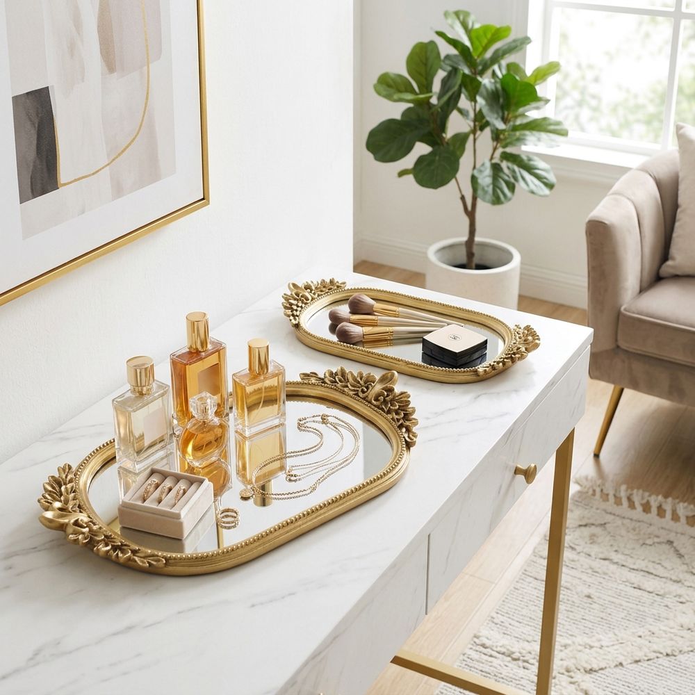LEONAROSE SET OF 2 GOLD TRAY 2 (IN)