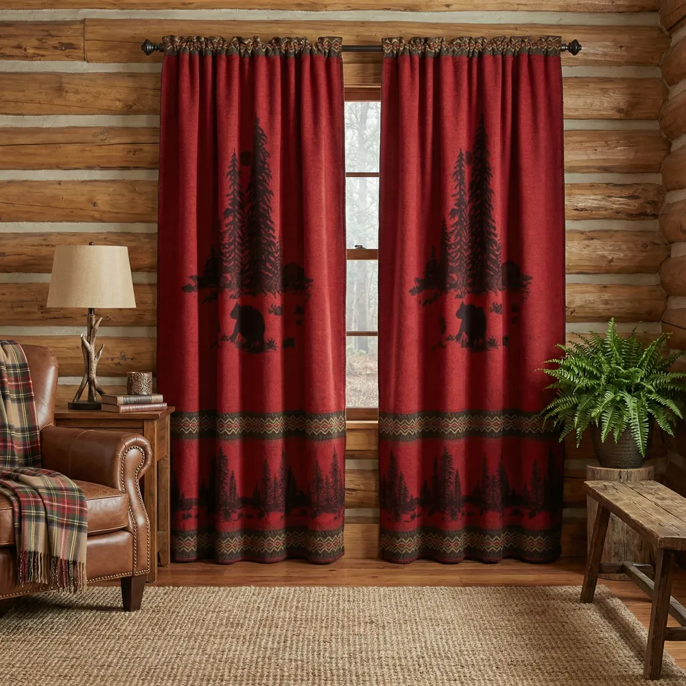 Wooded River Bear - Drape Set - (2 panels/2 tiebacks)