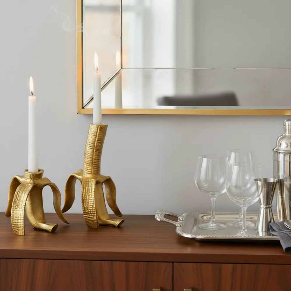 HAXTONGROVE SET OF 2 GOLD CANDLE HOLDER 7 (IN)