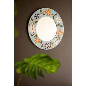 Round Mosaic Tile Flower Mirror 1