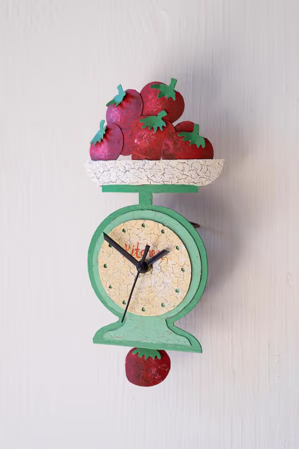Hand-Painted Tomatoes on Scale Wall Clock with Moving Pendulum