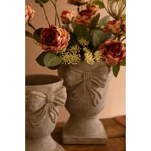 Set of 2 Concrete Urns with Bow Detail 3