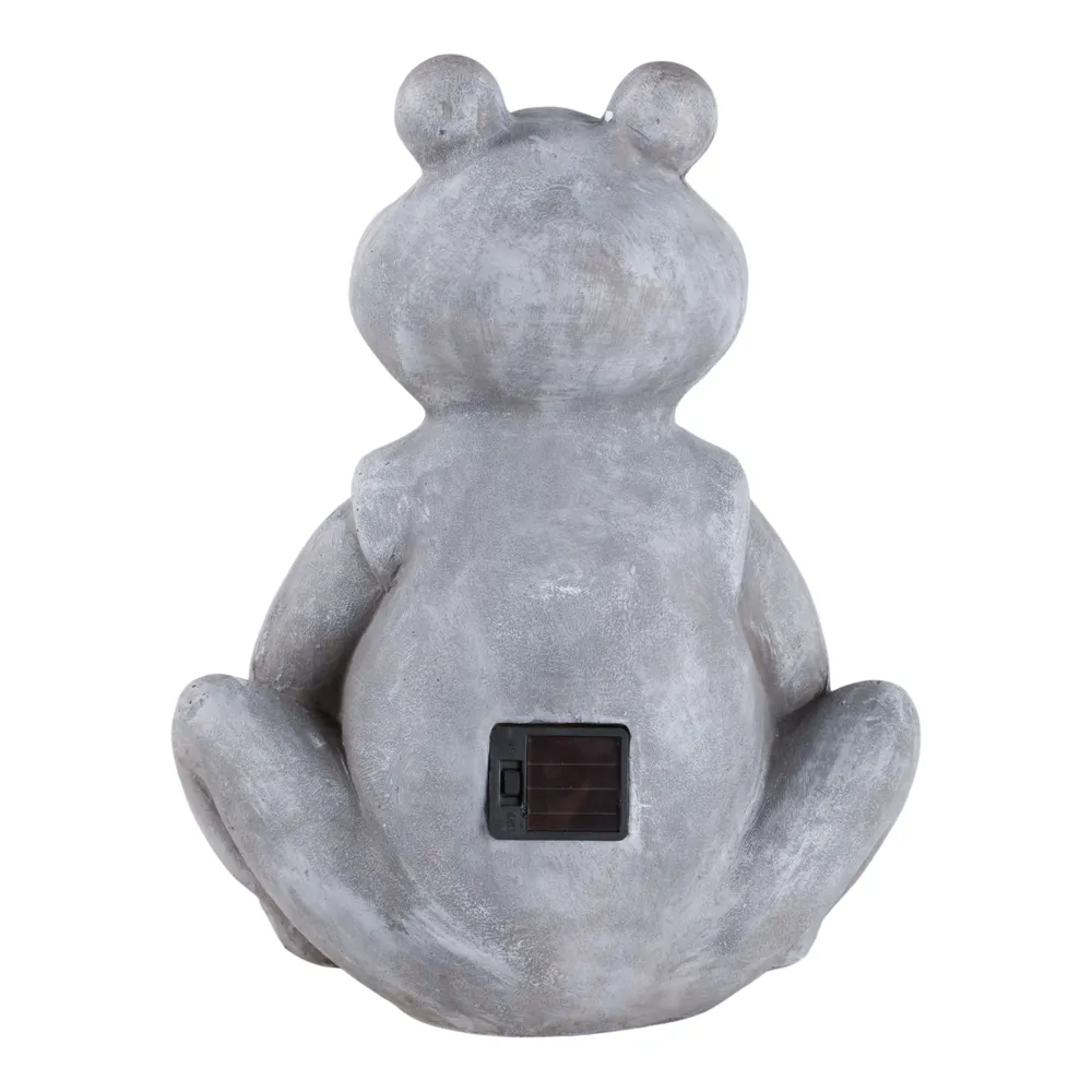 13X10" SITTING FROG WITH SOLAR FLOWERS, GREY MULTI