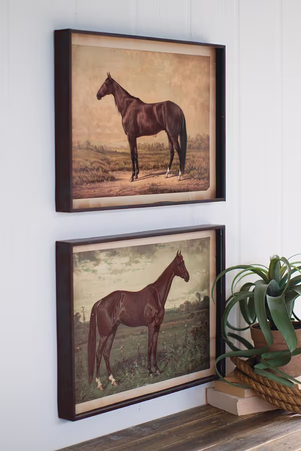 Set of 2 Horse Prints Under Glass