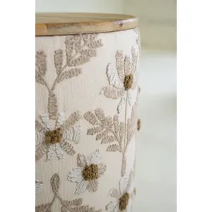 Round Embroidery Accent Table with Mango Wood Top 4