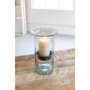 Ribbed Glass Candle Cylinder with Rustic Insert / Medium 2