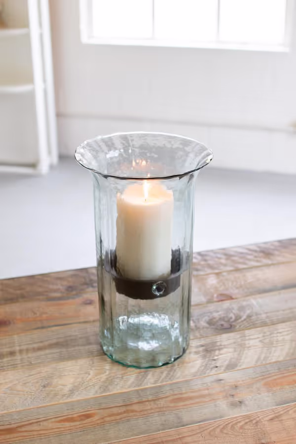 Ribbed Glass Candle Cylinder with Rustic Insert / Medium