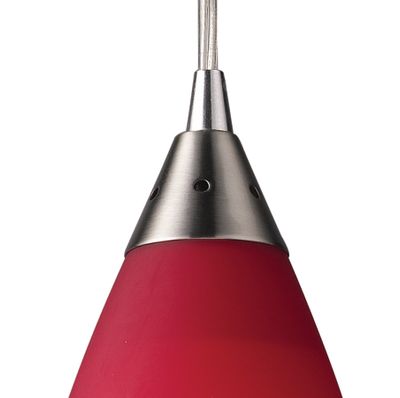 Vesta 5″ Wide 1-Light Mini Pendant - Satin Nickel with Cardinal Red Glass