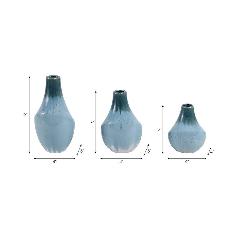 EDMONDFORD SET OF 3 GREEN VASES 9 (IN)