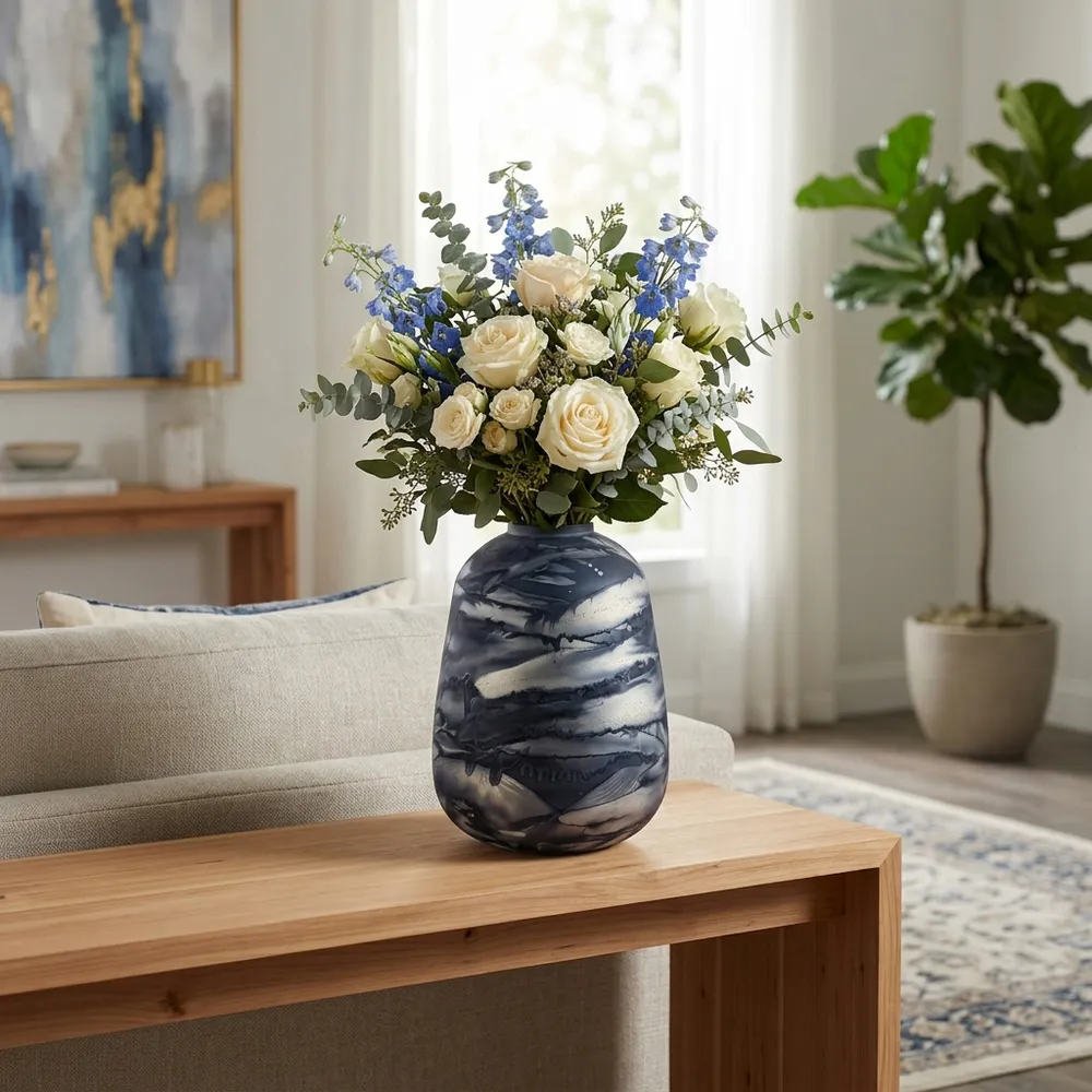 CLYDEBURN BLUE GLASS VASE 12 (IN)