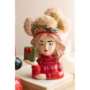 Set of 2 Ceramic Tacky Christmas Women Vases 4