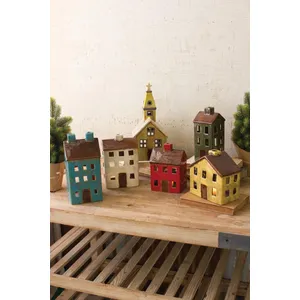 Set of 6 Colorful Ceramic Village Luminaries 1
