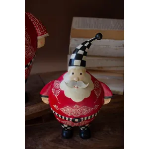 Set of 2 Painted Metal Santas with Checkered Detail 3
