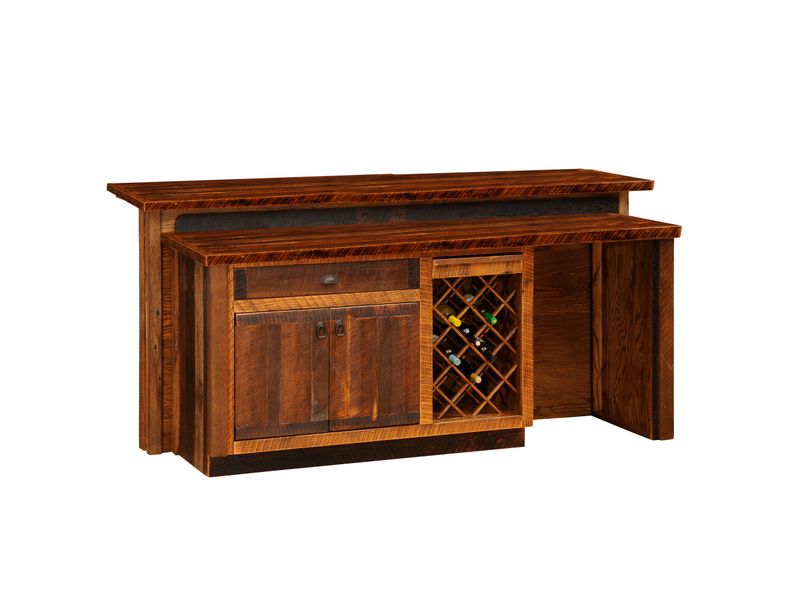 Barnwood 7-foot Bar with Sink Cabinet - Artisan Top - Refrigerator Opening on Left 1