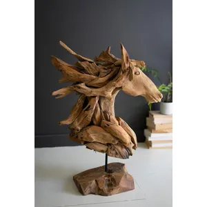 Teakwood Horse Head Sculpture with Base 1