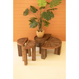 Set of 2 Demi-Lune Reclaimed Wood Accent Tables 6
