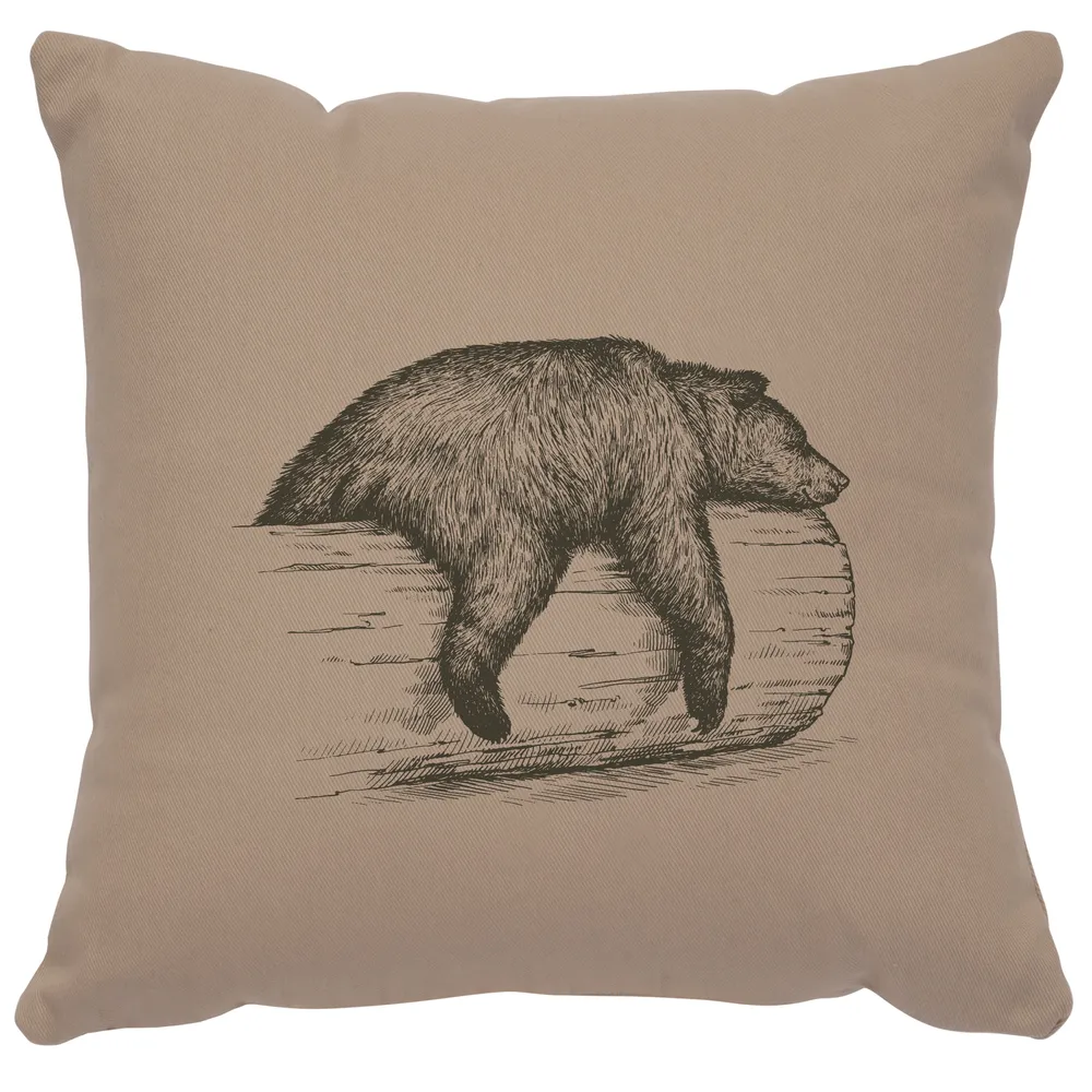 Image Pillow - Bear on a Log - Cotton Alabaster