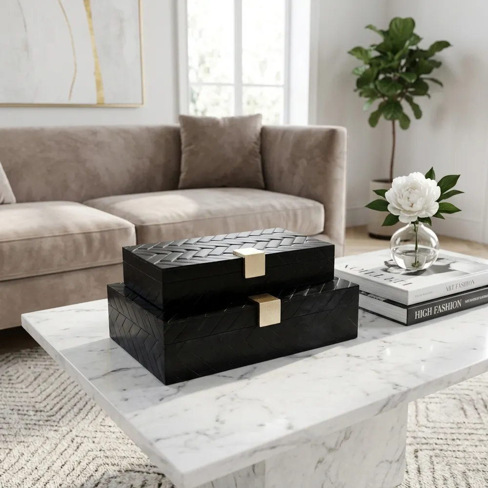 HAZENHOLM SET OF 2 BLACK BOXES 4 (IN)
