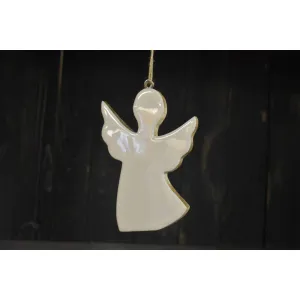 Wooden Hanging Angel w/ White Enamel 4.75x6in 3