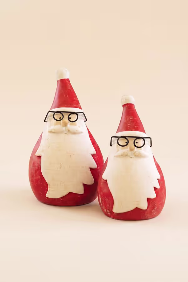 Set of 2 Cement Santas with Glasses