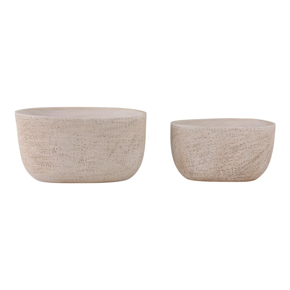 S/2 18/22" OBLONG CEMENT TEXTURE RESIN PLANTERS
